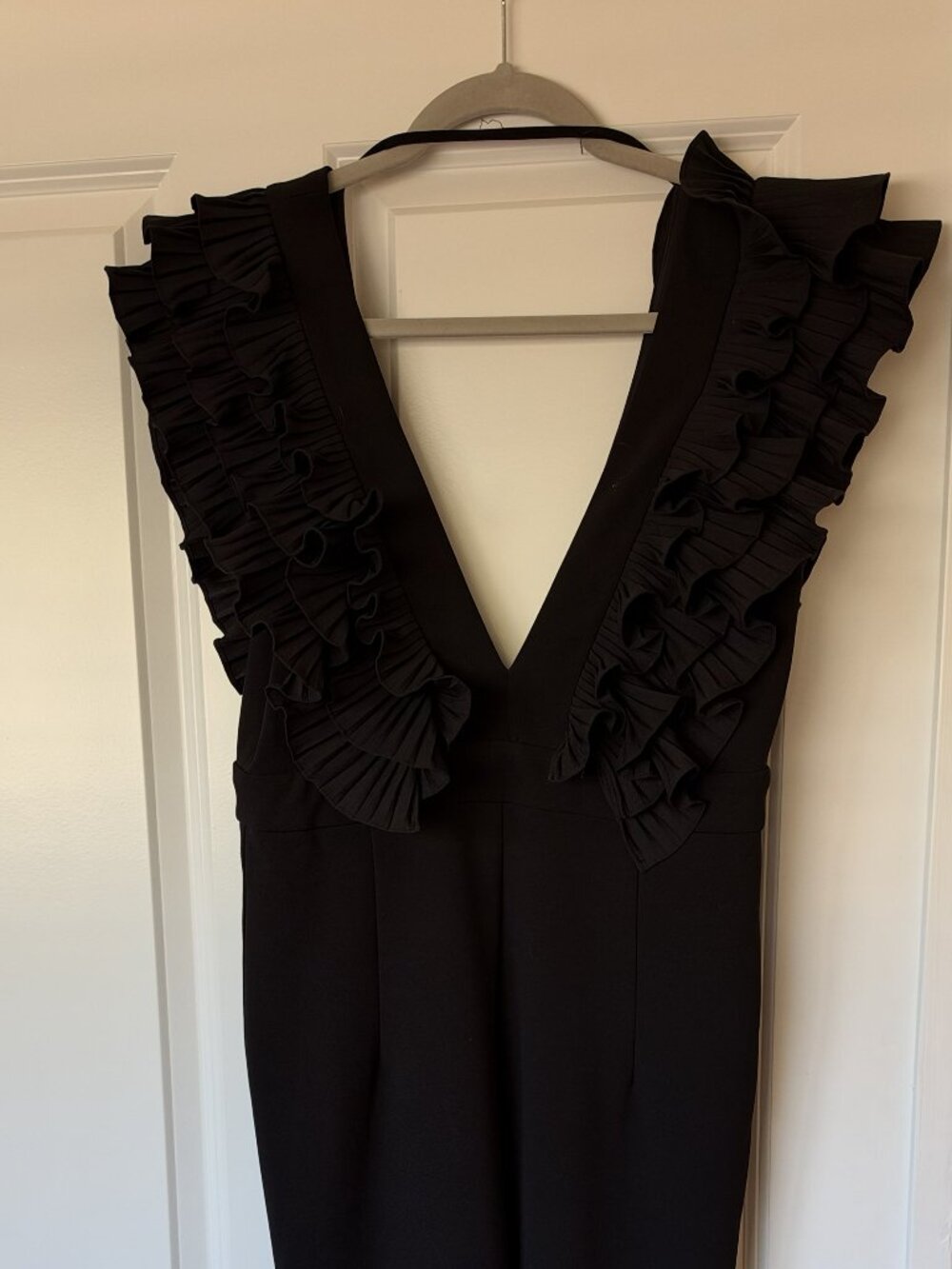 Ever After Black Ruffle Plunge V-Neck Jumpsuit, Size L
